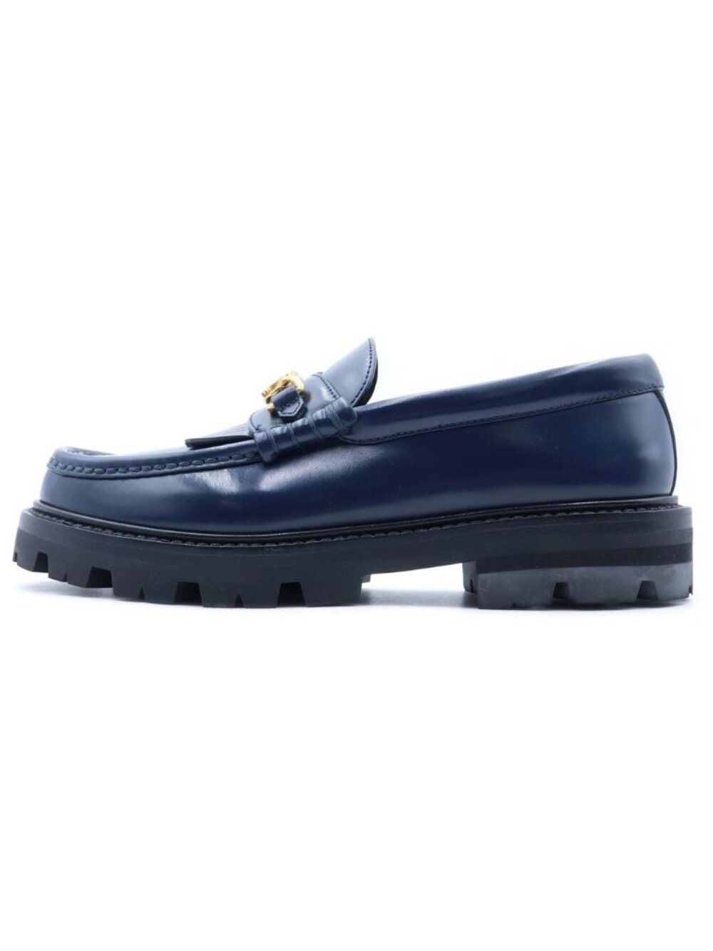 Celine Triomphe Margaret Fringe Leather Loafers Shoes Navy